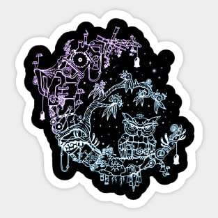 Steampunk Owl Moon (NEON) - collaboration with Coral Nathan Sticker